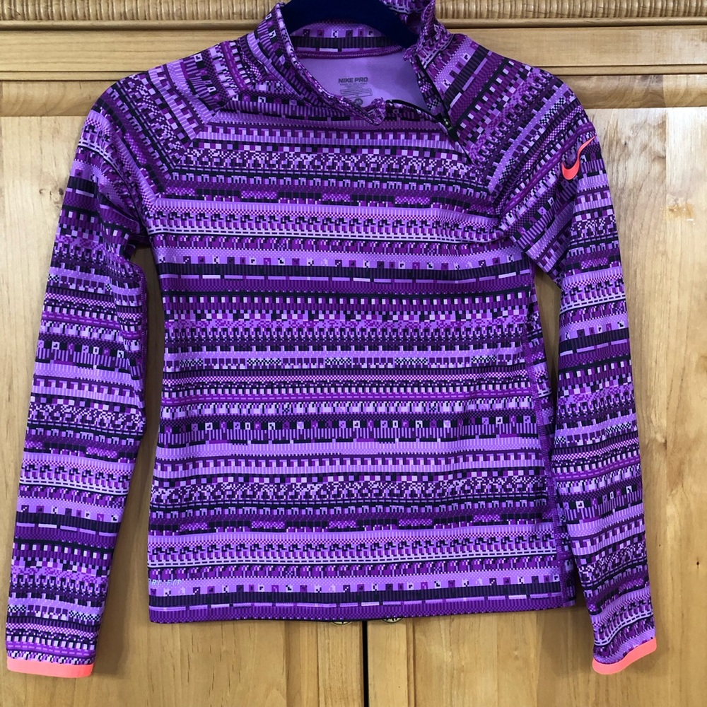 Nike Pro Purple Pixel-Pattern Long Sleeve Athletic Top